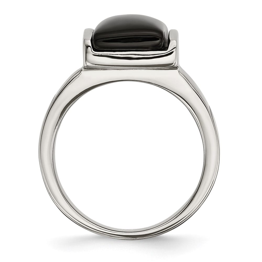 Stainless Steel 10.81 g Black Glass Ring