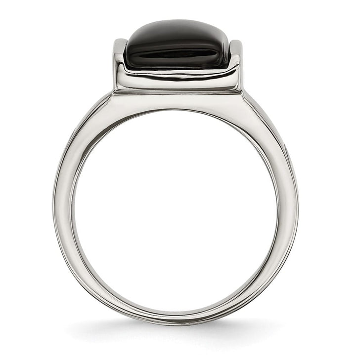 Stainless Steel 10.81 g Black Glass Ring