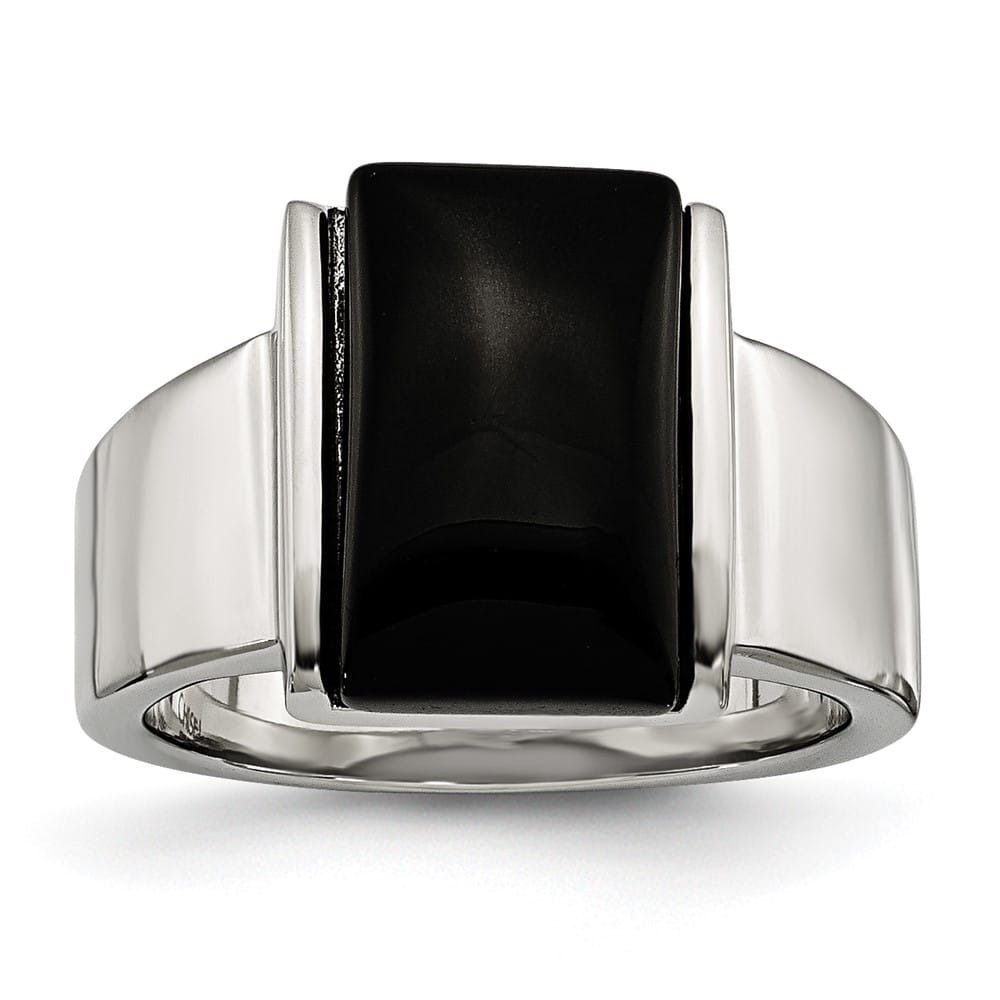 Stainless Steel 10.81 g Black Glass Ring