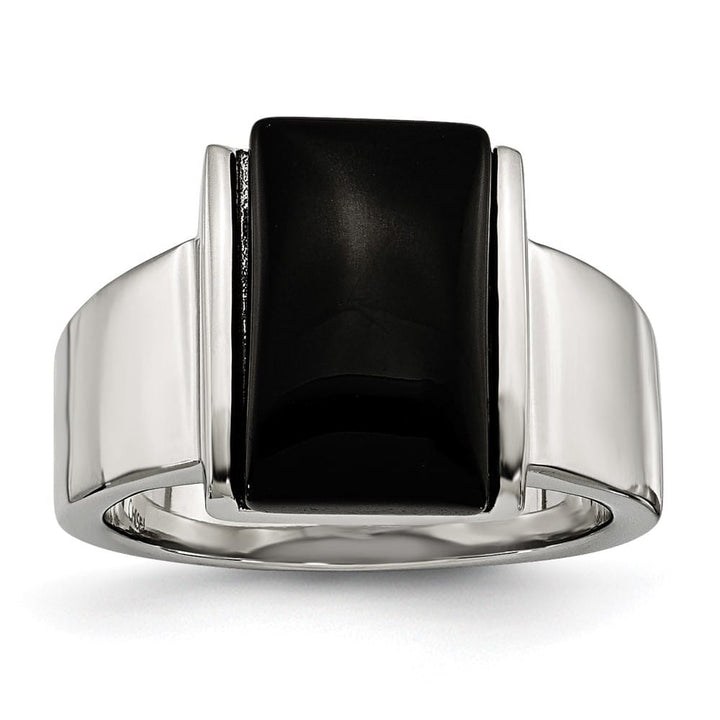 Stainless Steel 10.81 g Black Glass Ring