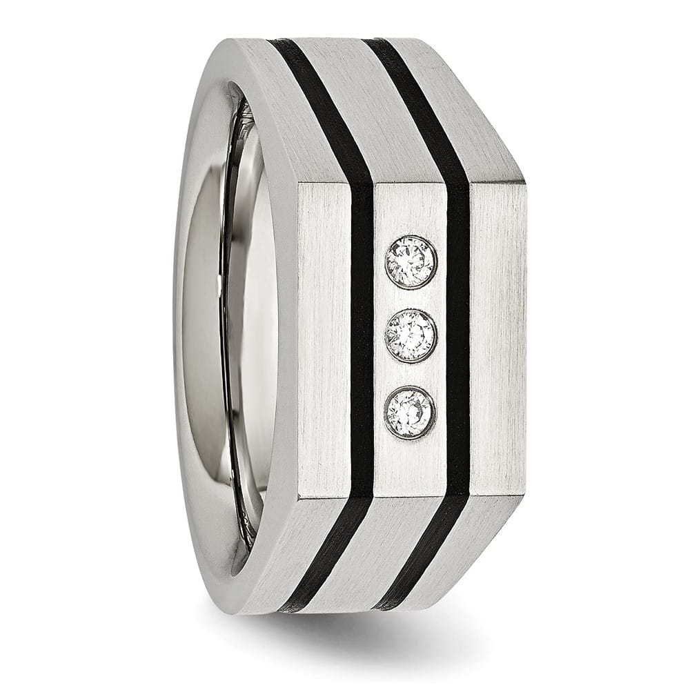 Stainless Steel 12.52 g Black IP Finish with CZ Signet Men's Ring