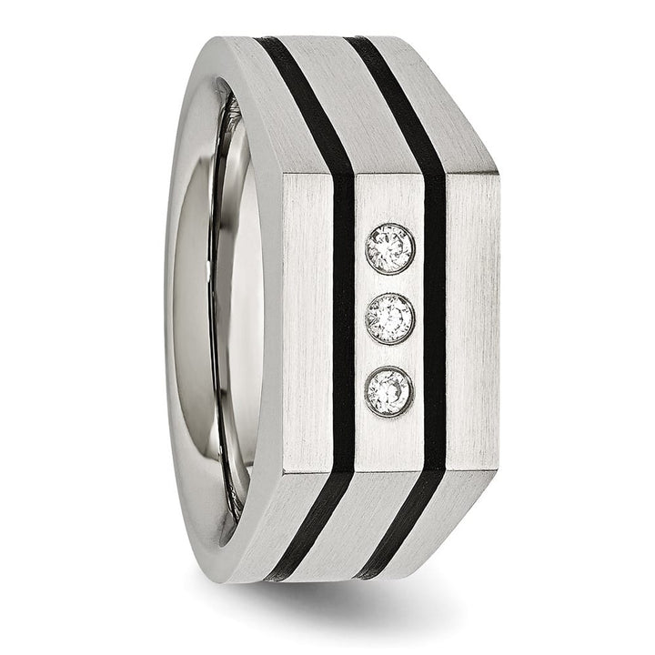 Stainless Steel 12.52 g Black IP Finish with CZ Signet Men's Ring