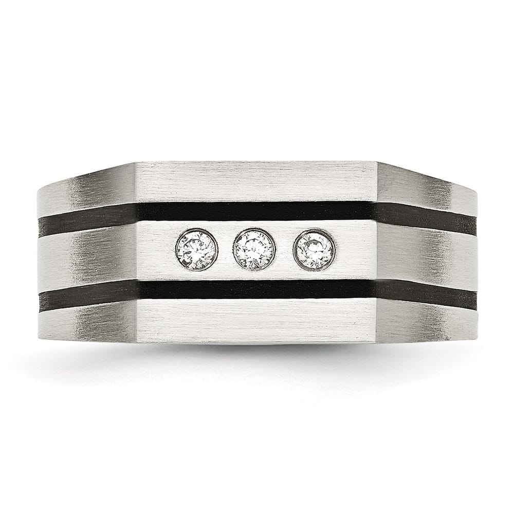 Stainless Steel 12.52 g Black IP Finish with CZ Signet Men's Ring