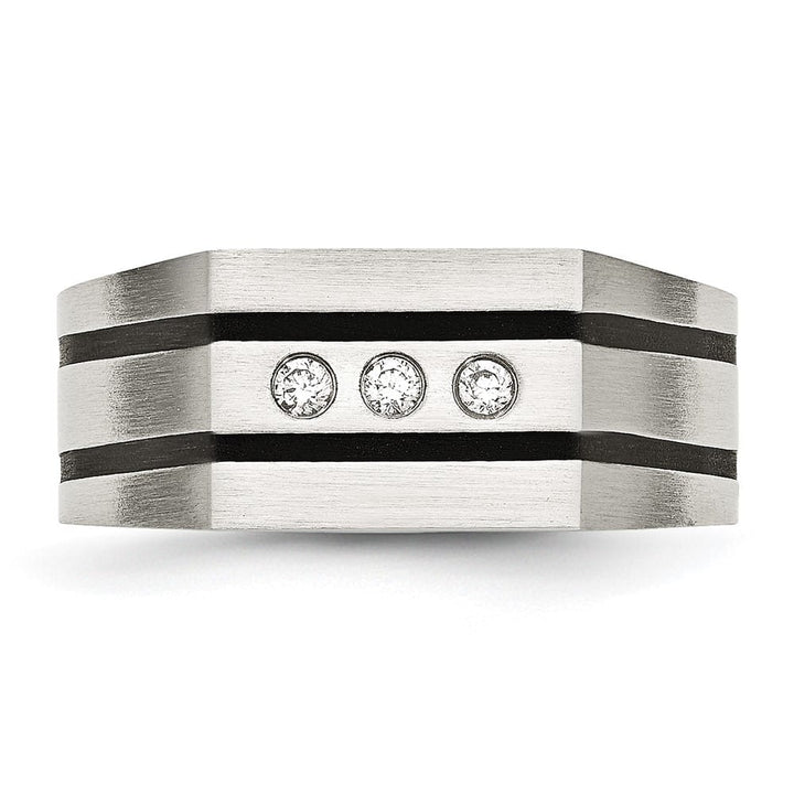 Stainless Steel 12.52 g Black IP Finish with CZ Signet Men's Ring