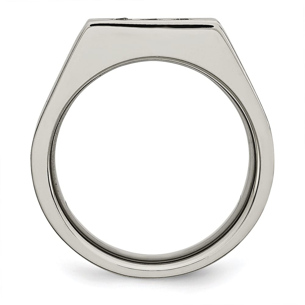 Stainless Steel 12.52 g Black IP Finish with CZ Signet Men's Ring
