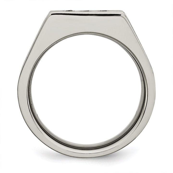 Stainless Steel 12.52 g Black IP Finish with CZ Signet Men's Ring