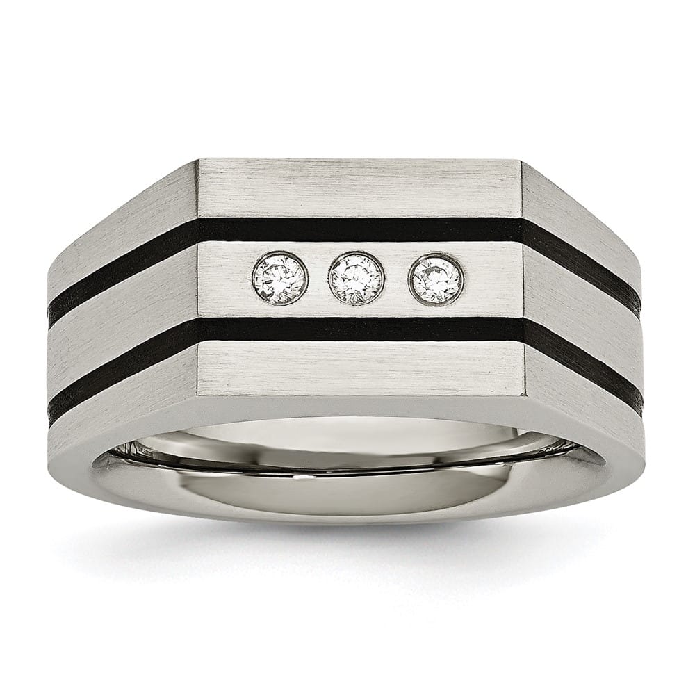 Stainless Steel 12.52 g Black IP Finish with CZ Signet Men's Ring