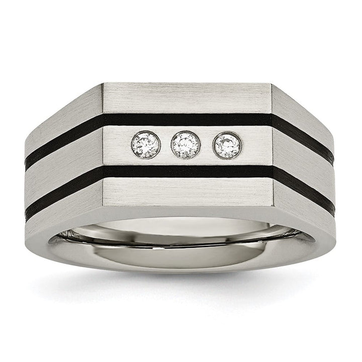 Stainless Steel 12.52 g Black IP Finish with CZ Signet Men's Ring