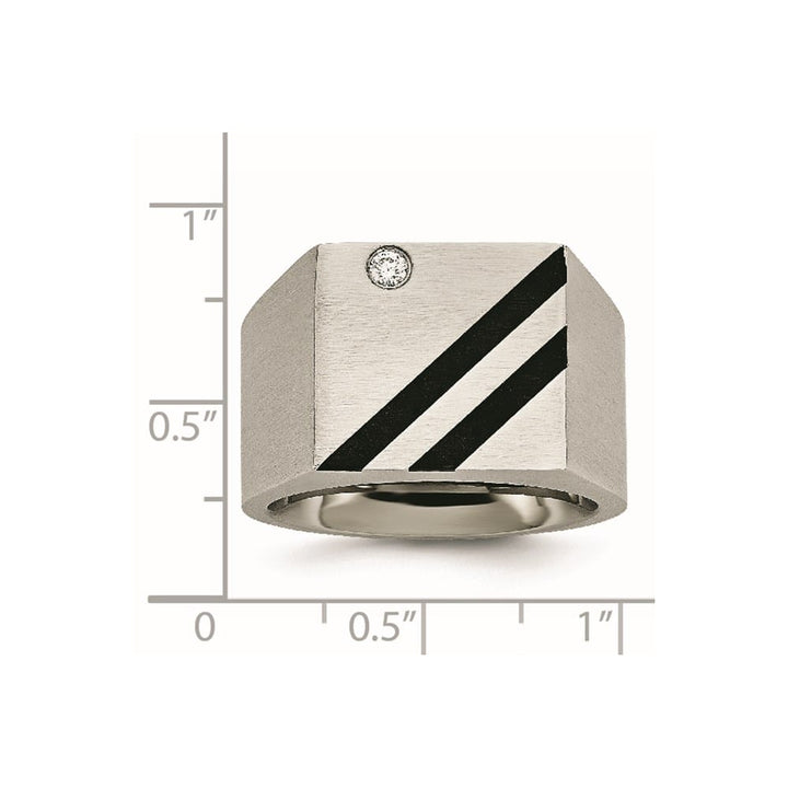 Stainless Steel 21.34 g Black IP Finish with CZ Signet Men's Ring
