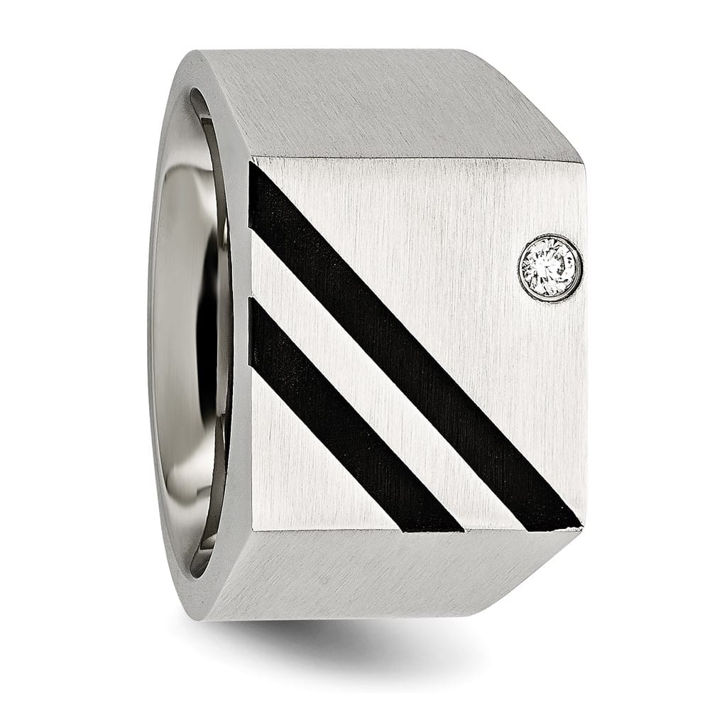 Stainless Steel 21.34 g Black IP Finish with CZ Signet Men's Ring