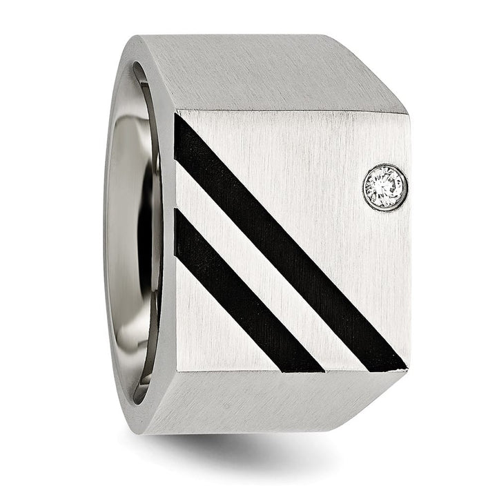 Stainless Steel 21.34 g Black IP Finish with CZ Signet Men's Ring