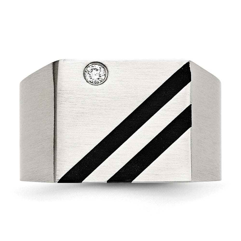 Stainless Steel 21.34 g Black IP Finish with CZ Signet Men's Ring