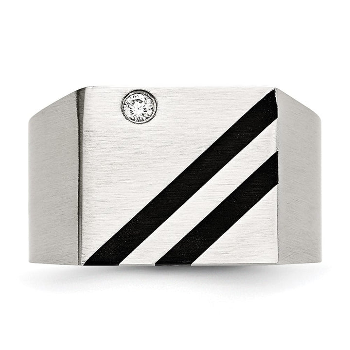 Stainless Steel 21.34 g Black IP Finish with CZ Signet Men's Ring
