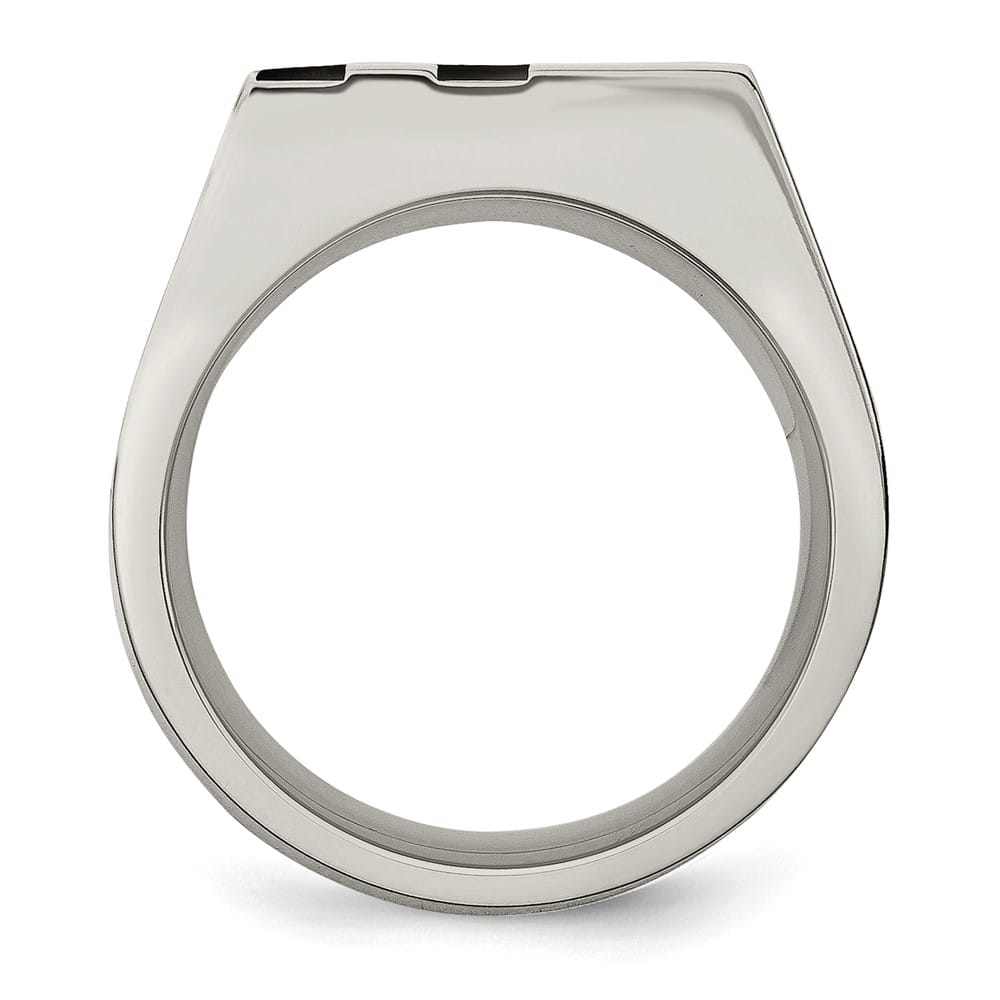 Stainless Steel 21.34 g Black IP Finish with CZ Signet Men's Ring