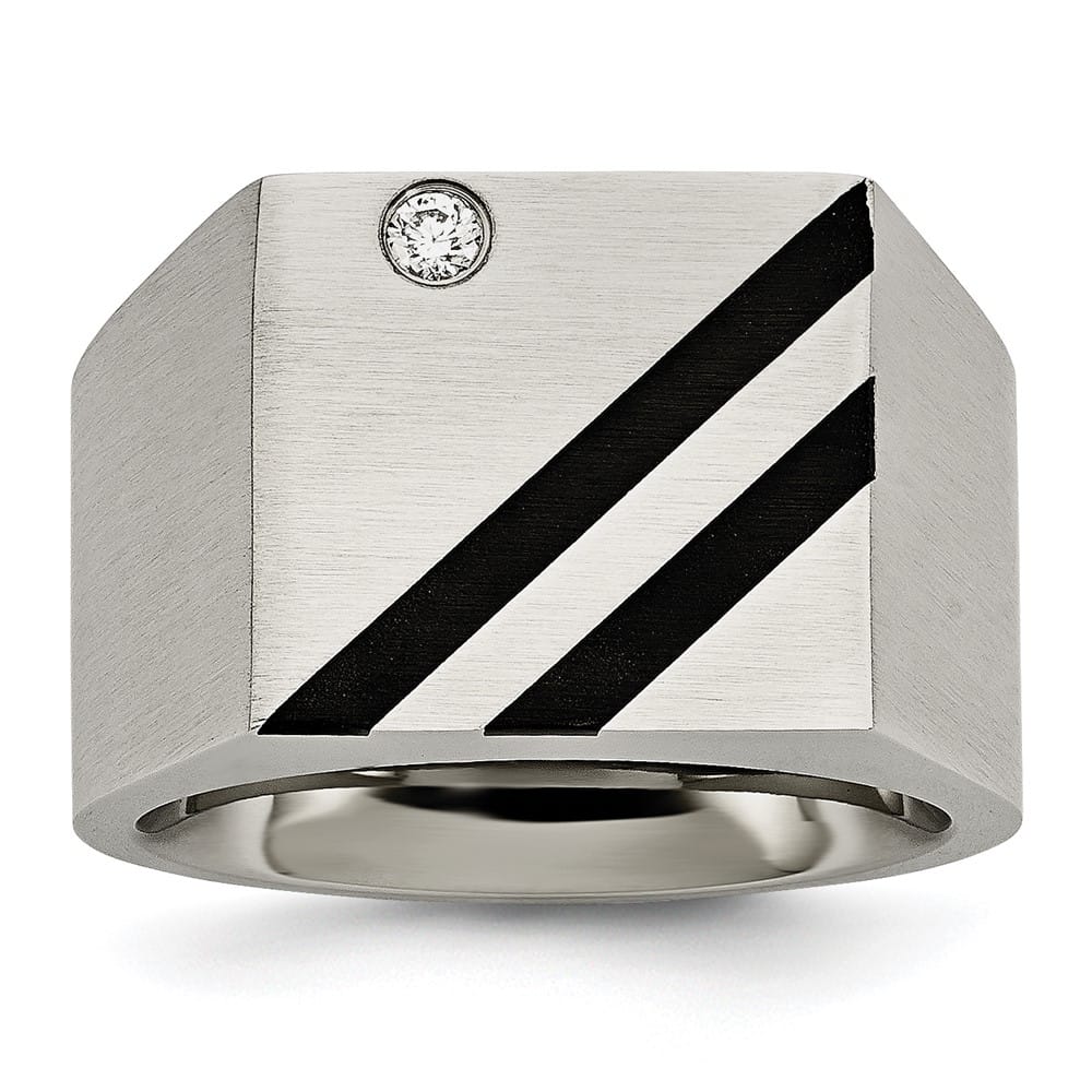 Stainless Steel 21.34 g Black IP Finish with CZ Signet Men's Ring