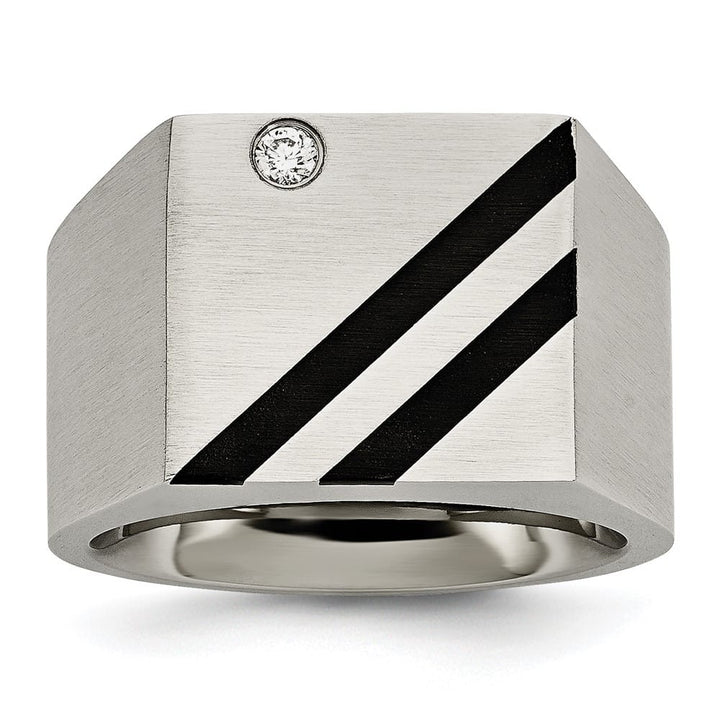 Stainless Steel 21.34 g Black IP Finish with CZ Signet Men's Ring