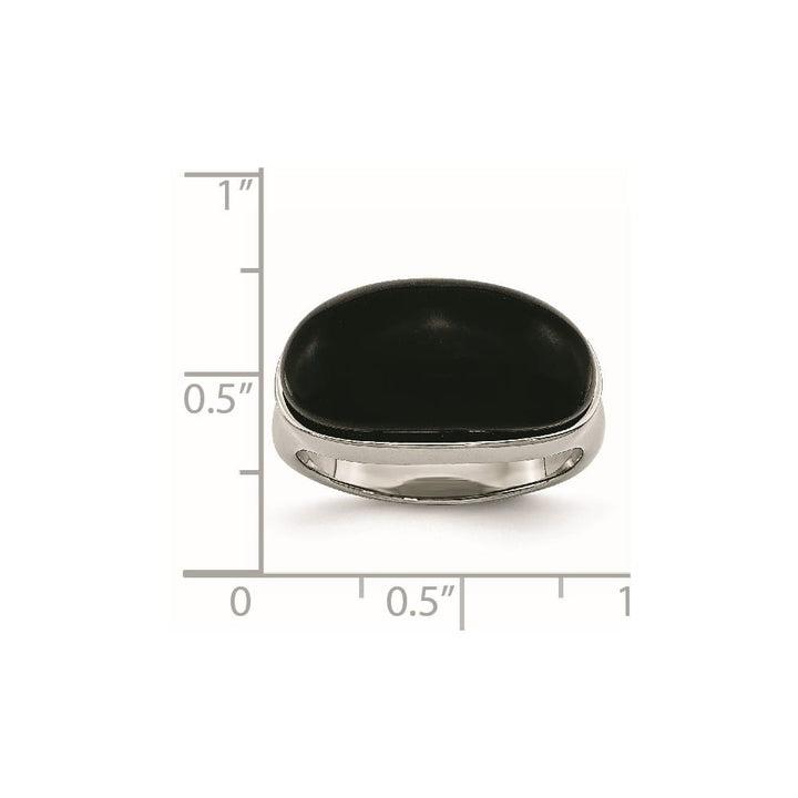 Stainless Steel 7.44 g Black Glass Ring