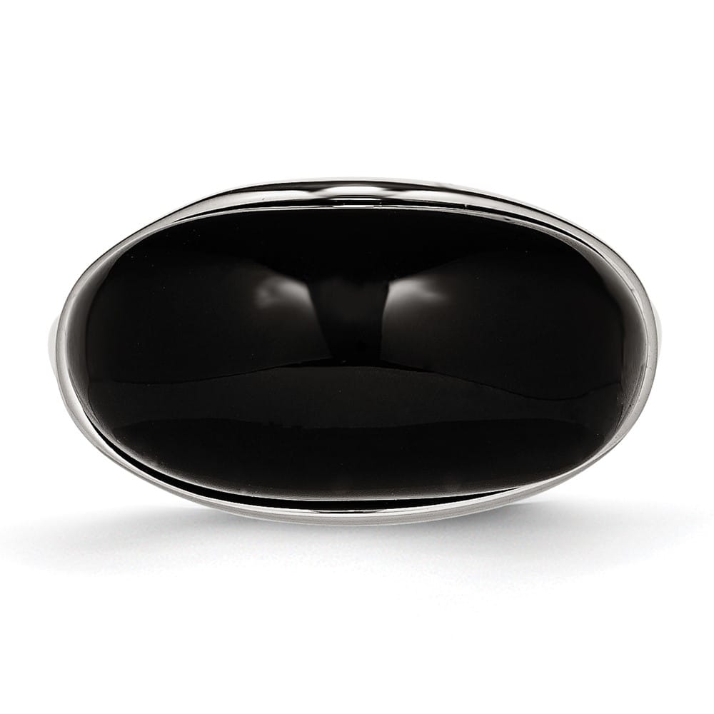 Stainless Steel 7.44 g Black Glass Ring