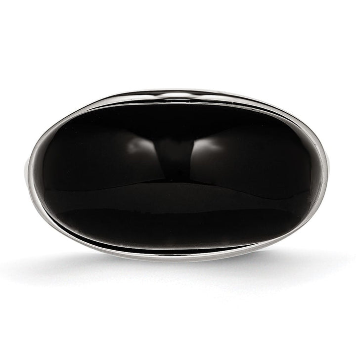 Stainless Steel 7.44 g Black Glass Ring