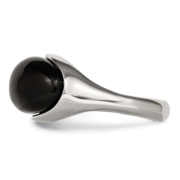 Stainless Steel 7.44 g Black Glass Ring
