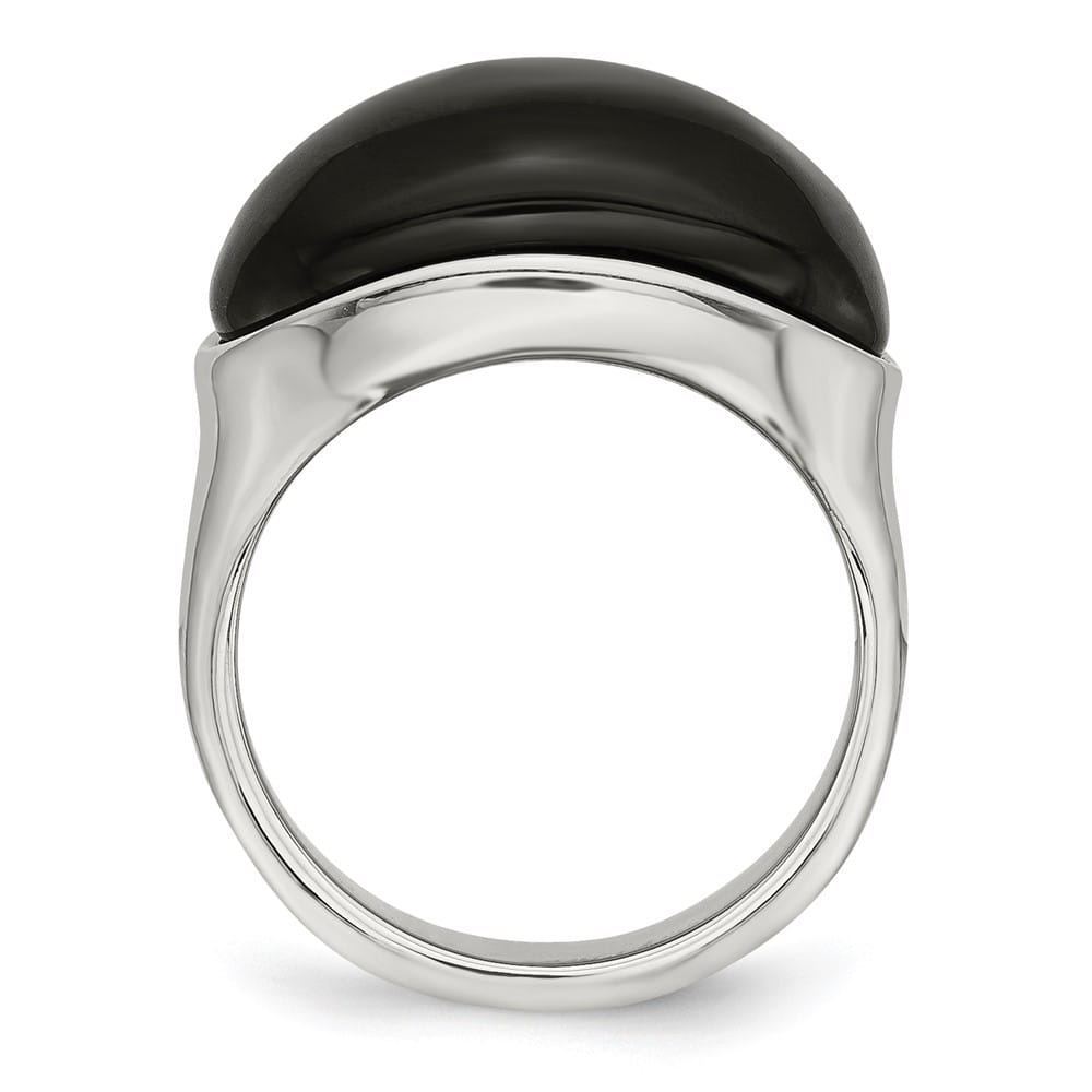 Stainless Steel 7.44 g Black Glass Ring