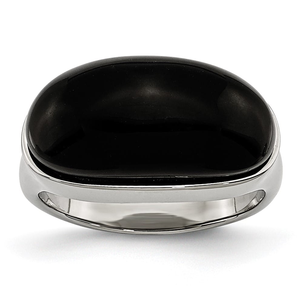Stainless Steel 7.44 g Black Glass Ring