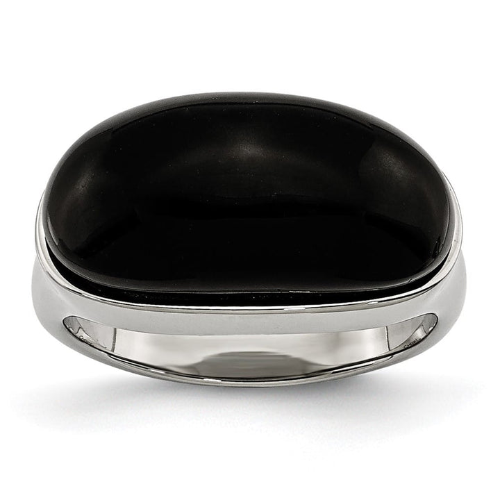 Stainless Steel 7.44 g Black Glass Ring