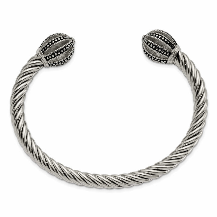 Stainless Steel Antiqued and Polished Twisted Cuff Bangle