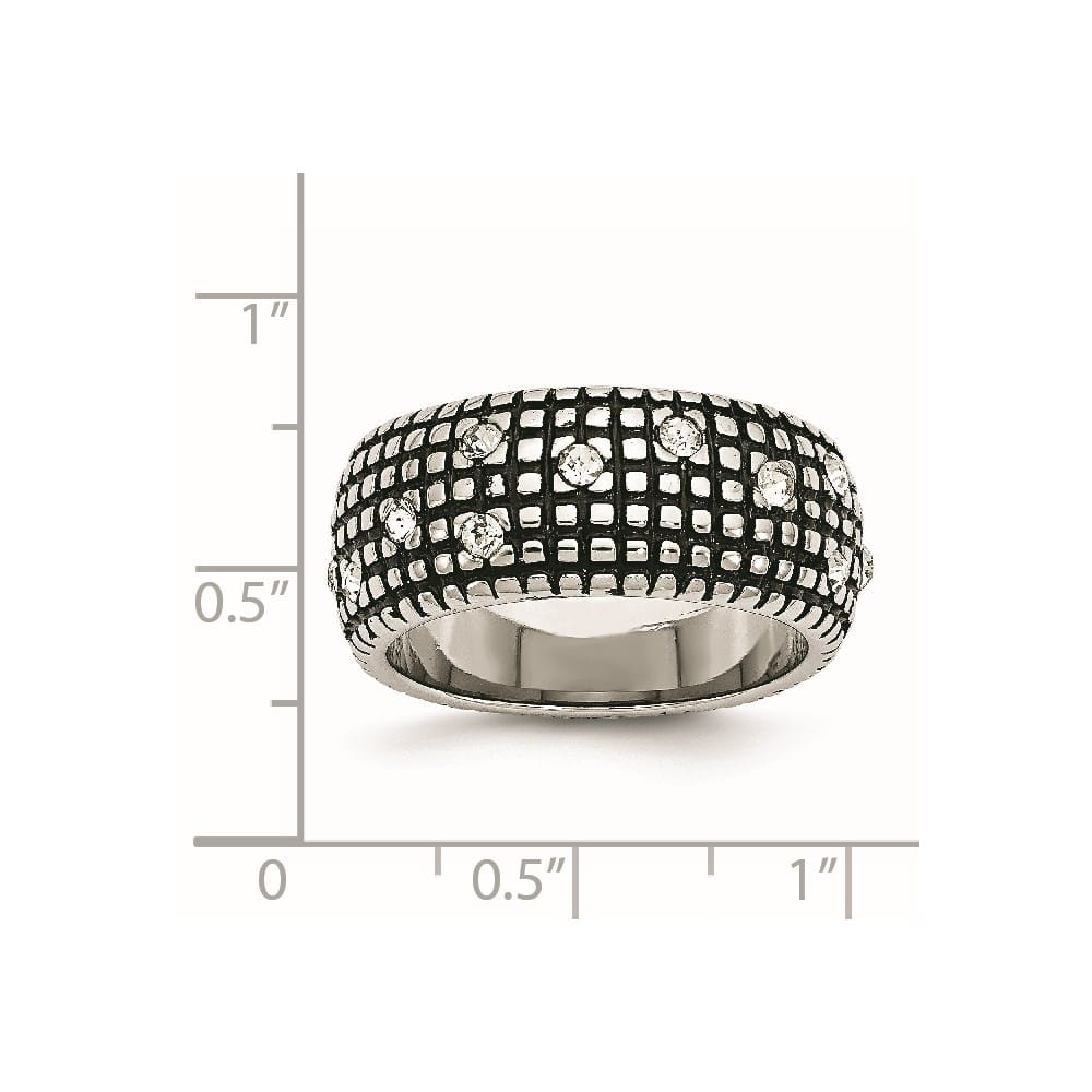 Stainless Steel Antiqued and Polished with Crystal 10mm Band