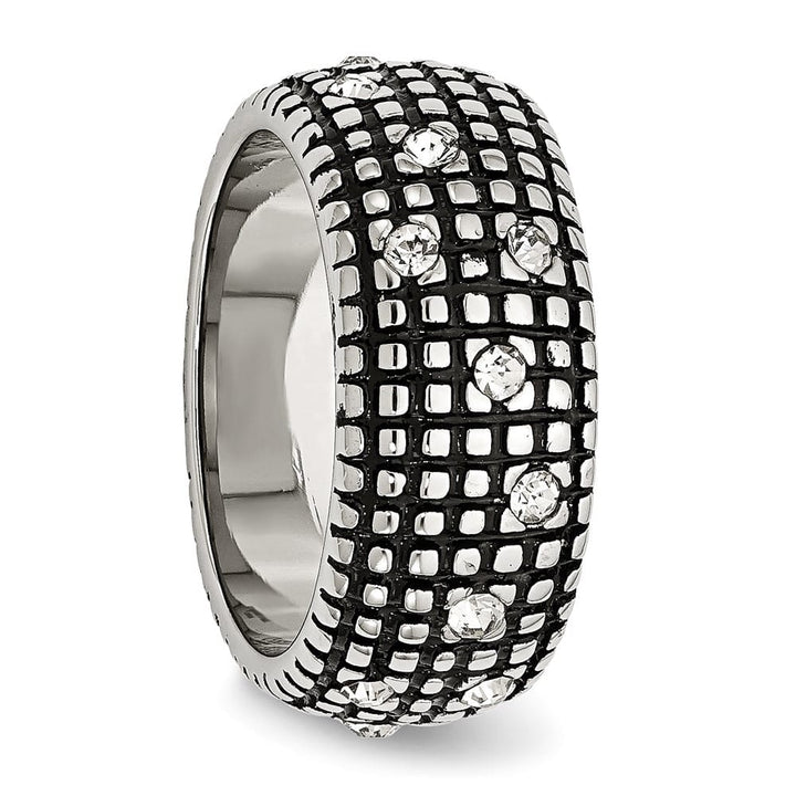 Stainless Steel Antiqued and Polished with Crystal 10mm Band