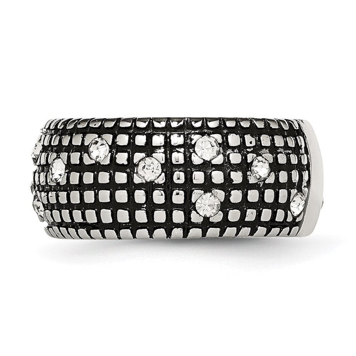Stainless Steel Antiqued and Polished with Crystal 10mm Band