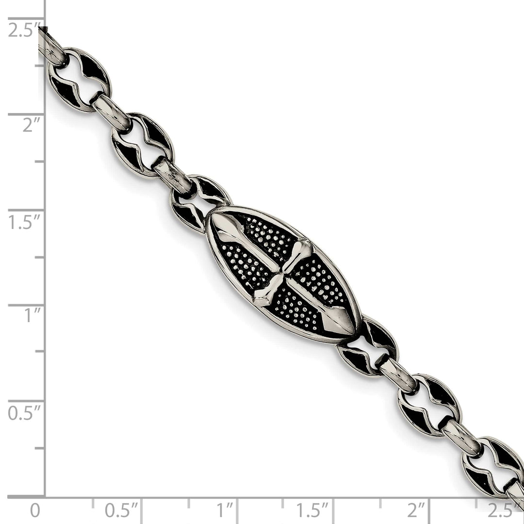 Stainless Steel Antiqued Textured and Cross 9in Toggle Bracelet