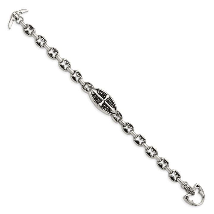 Stainless Steel Antiqued Textured and Cross 9in Toggle Bracelet