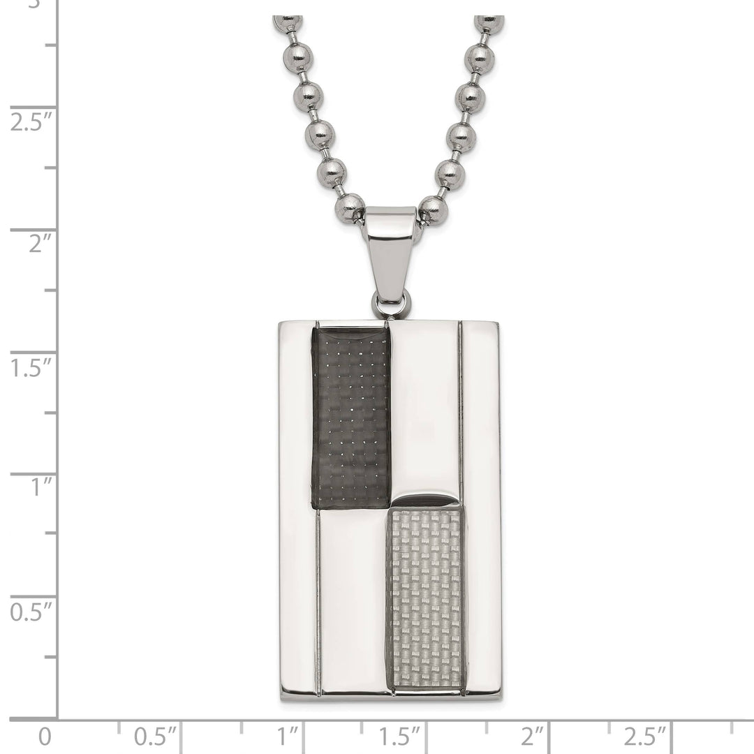 Stainless Steel Black & Grey Carbon Fiber Inlay Dogtag Necklace