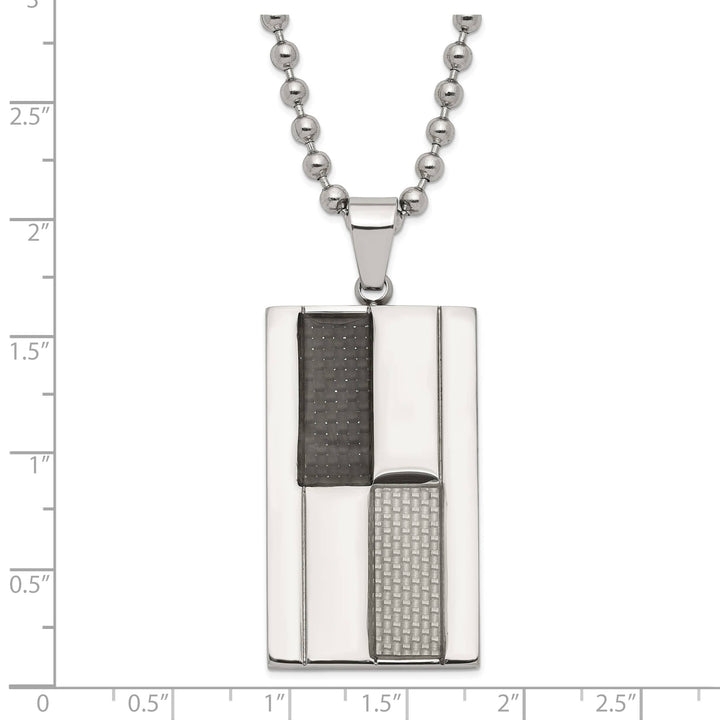 Stainless Steel Black & Grey Carbon Fiber Inlay Dogtag Necklace