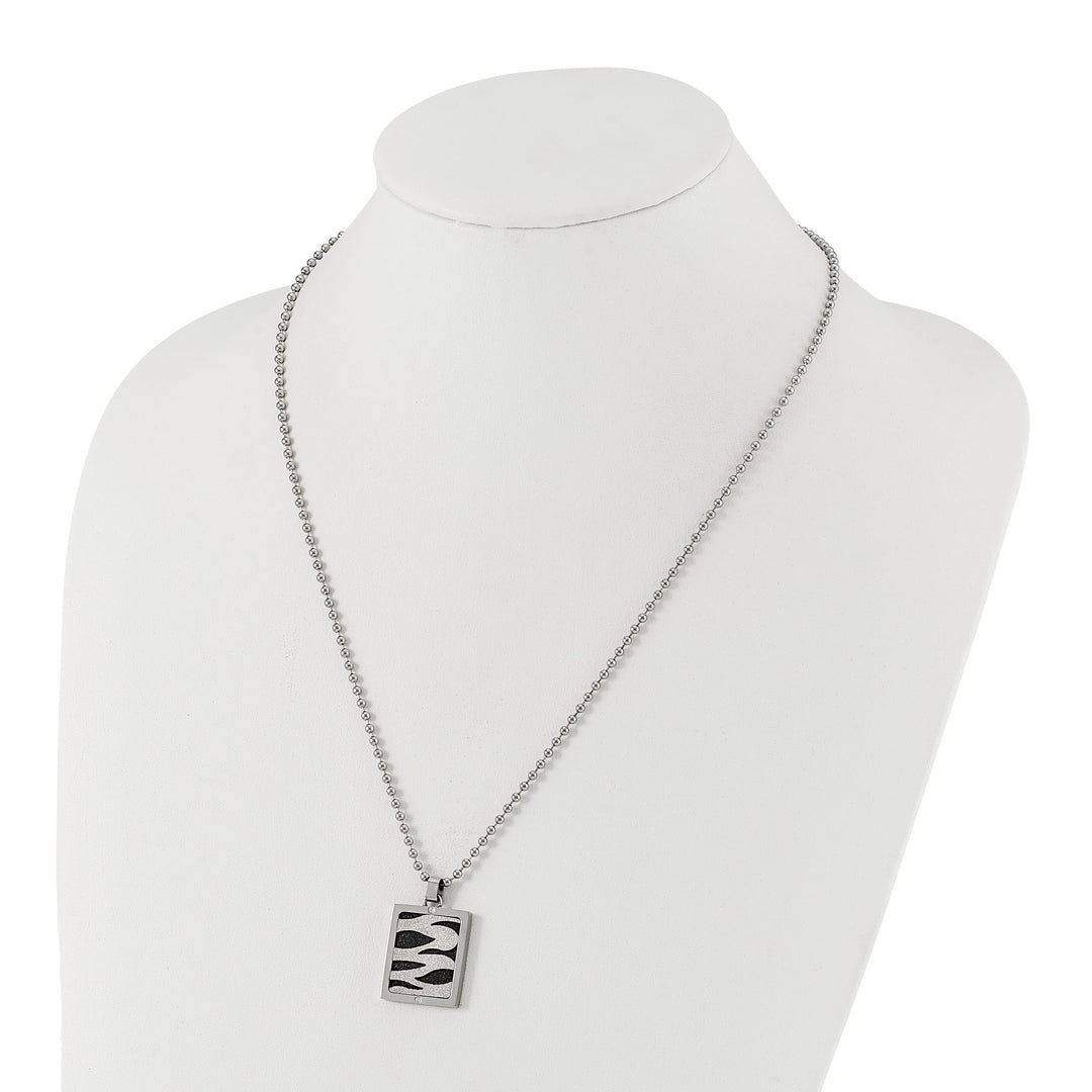 Stainless Steel & Black IP-plated Lasercut CZ Dog Tag Necklace