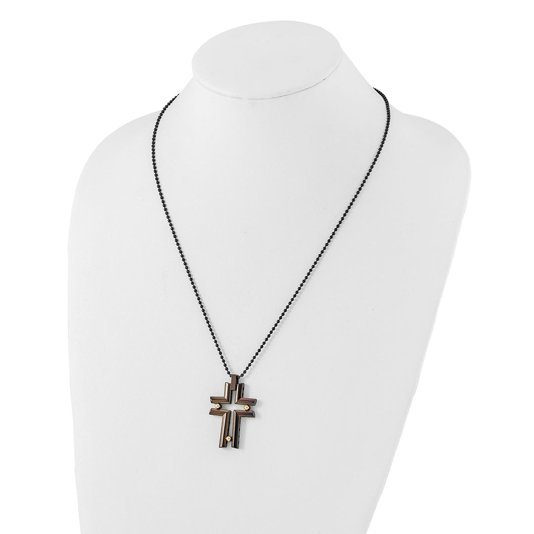 Stainless Steel Black & Yellow IP-plated Cross Necklace