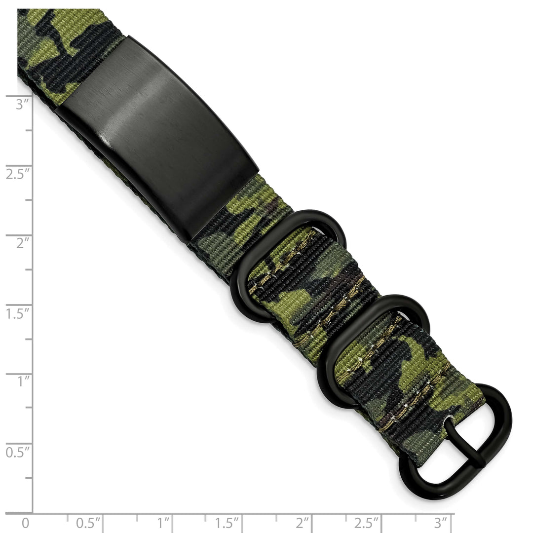 Stainless Steel Blk Ip Green Camo Fabric Adjustable ID Bracelet