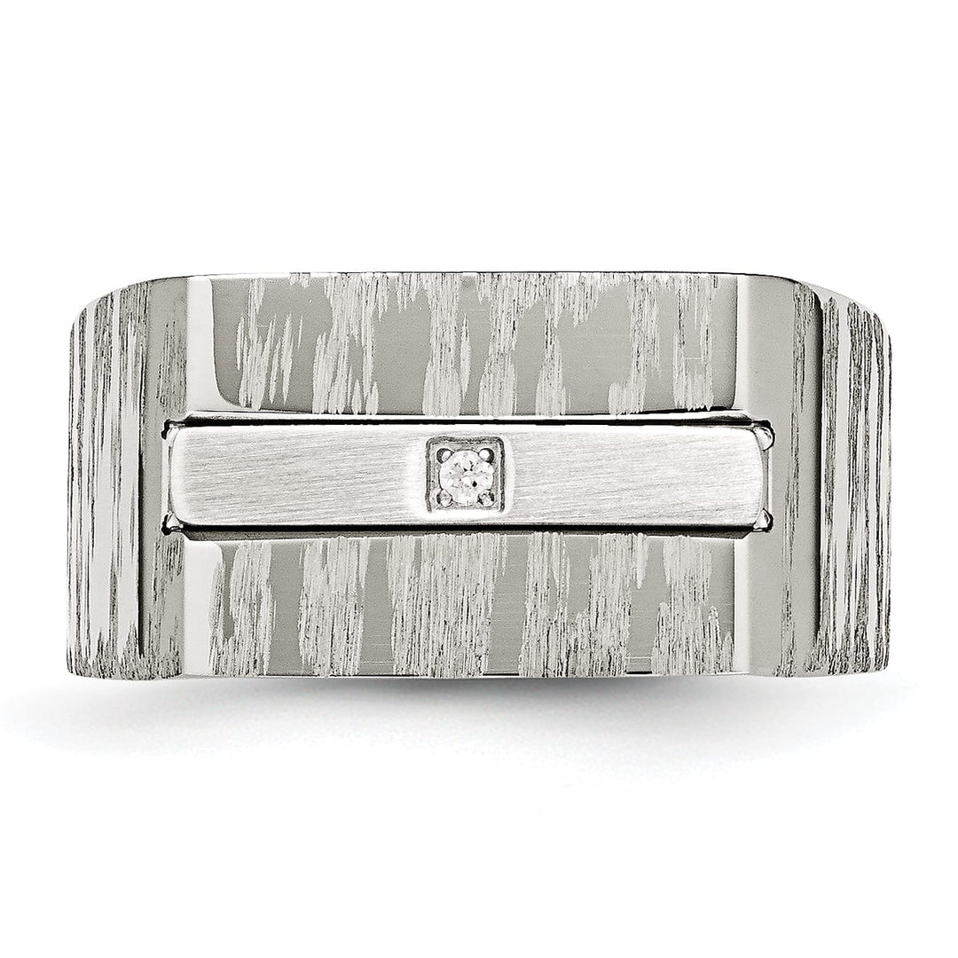 Stainless Steel Brushed and Polished w/CZ Ring