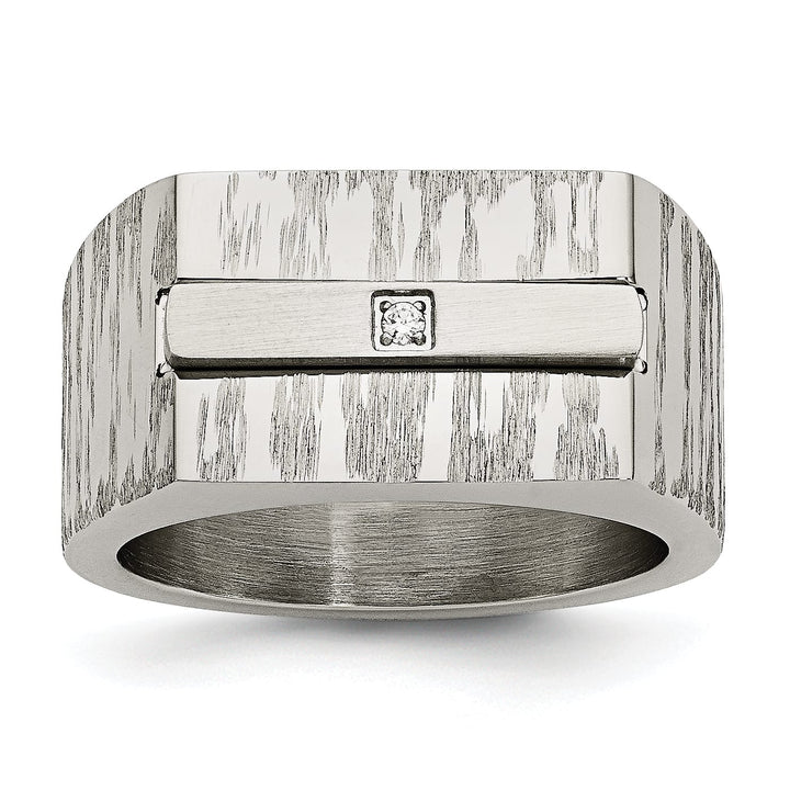 Stainless Steel Brushed and Polished w/CZ Ring