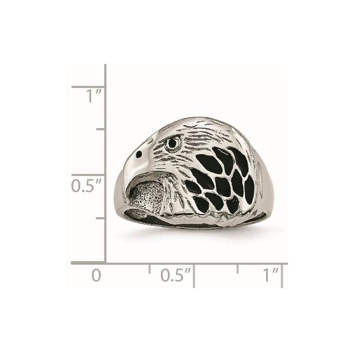 Stainless Steel Chisel Black Enameled Eagle Men's Ring