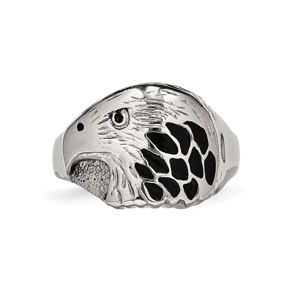 Stainless Steel Chisel Black Enameled Eagle Men's Ring