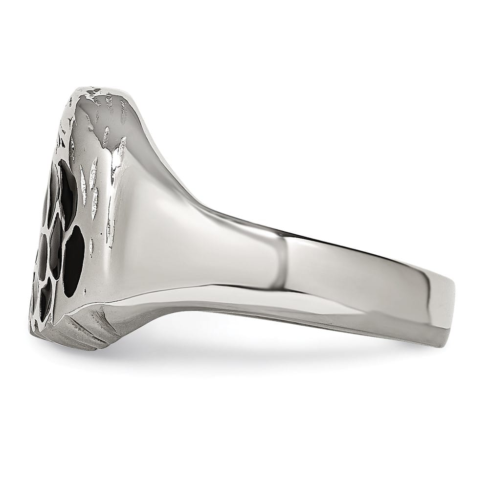 Stainless Steel Chisel Black Enameled Eagle Men's Ring
