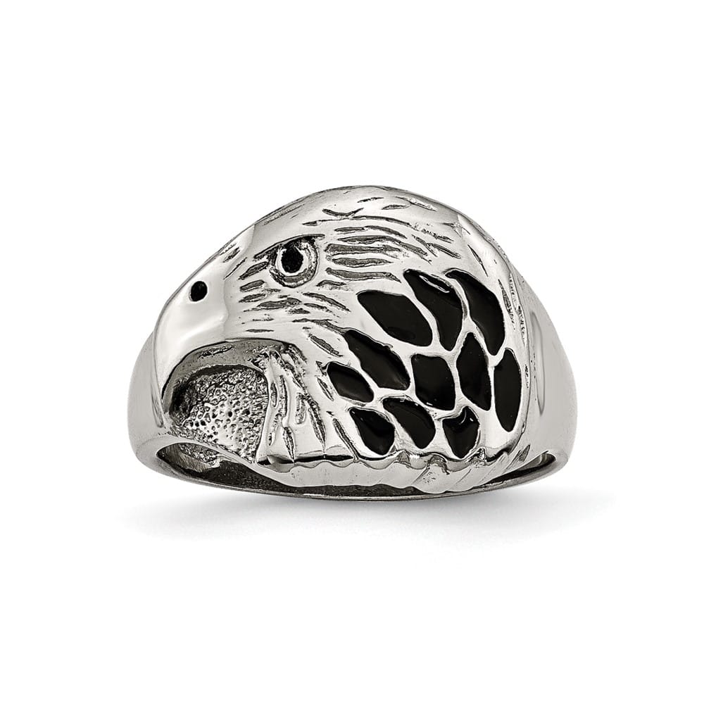 Stainless Steel Chisel Black Enameled Eagle Men's Ring