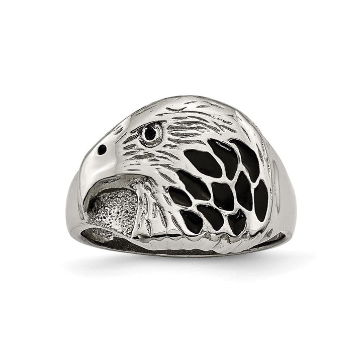 Stainless Steel Chisel Black Enameled Eagle Men's Ring
