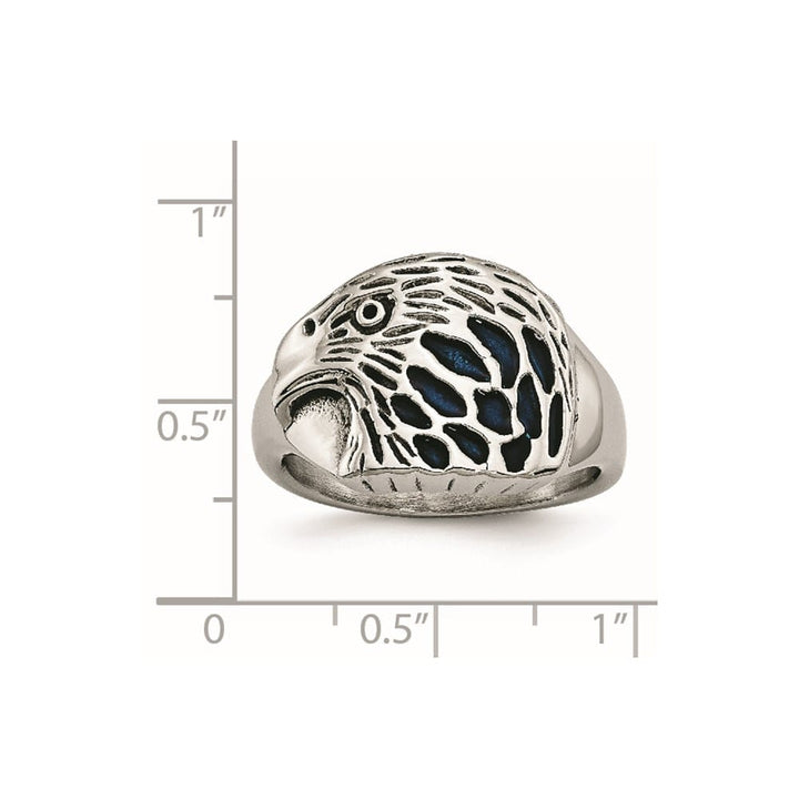 Stainless Steel Chisel Blue Enamel Eagle Men's Ring