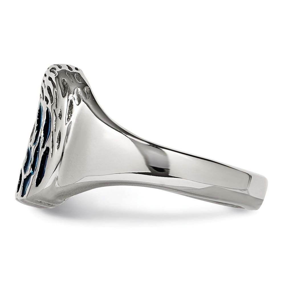Stainless Steel Chisel Blue Enamel Eagle Men's Ring