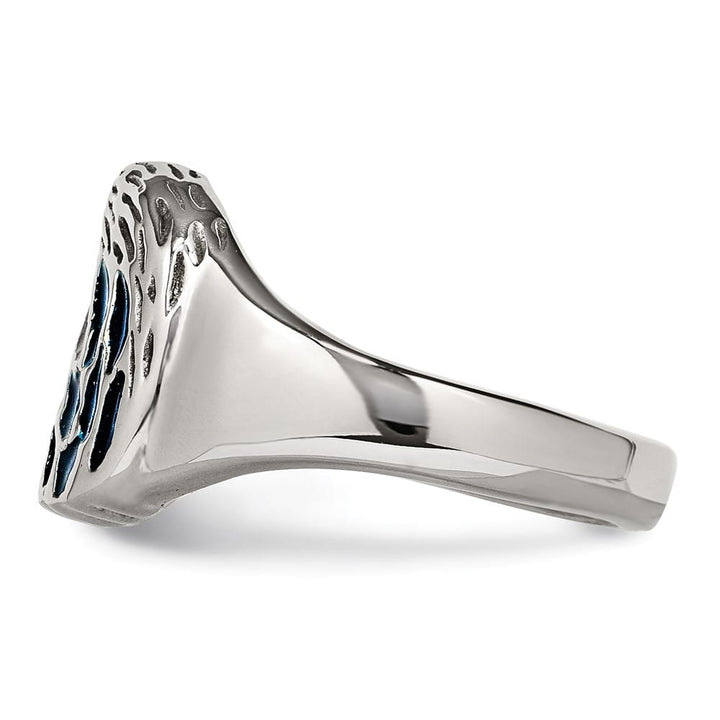 Stainless Steel Chisel Blue Enamel Eagle Men's Ring