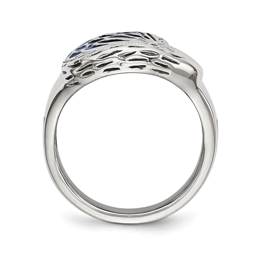 Stainless Steel Chisel Blue Enamel Eagle Men's Ring