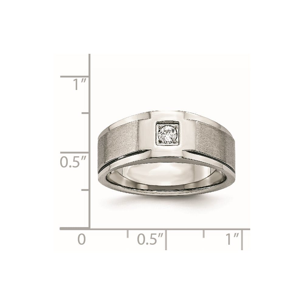 Stainless Steel Chisel Brushed and Polished with CZ Men's Ring